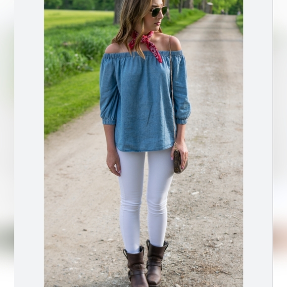 LOFT Blue off shoulder top NWT - Picture 6 of 13